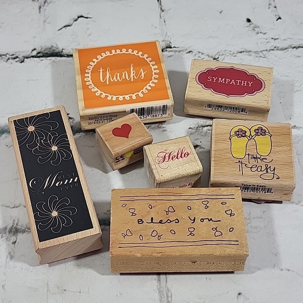 Rubber Stamps Care Encouragement Lot Of 7 Thanks Sympathy Hello Words Crafts‎